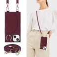 thumbnail image 1 of Jiahe Cover Case Design for iPhone 14 Pro, PU Leather Wallet Case With Adjustable Detachable Lanyard Crossbody Strap Ring Holder Kickstand Card Slot Shockproof Cover, Winered, 1 of 9