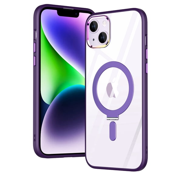 Jiahe Cover Case for iPhone 14 Plus,Shockproof Rubber Magnetic Invisible Stand Transparent PC Cover Compatible with MagSafe Case,Purple