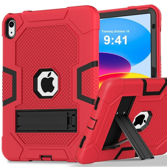 Jiahe Cover Case for iPad 10th Generation 2022, Protective Case with Kickstands, Hybrid Impact Resistant Shockproof & Sturdy for iPad 10th Gen 10.9 Inch Case 2022, Red/black