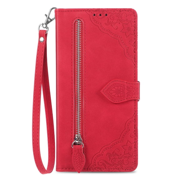 Jiahe Cover Case for iPhone 14 Pro Max Wallet Case for Women with Card Holder Embossed Clover Flip Kickstand PU Leather Magnetic Protective Cover with Lanyard for Apple iPhone 14 Pro Max, Red