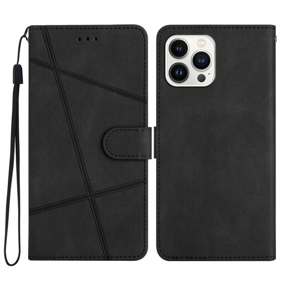 Jiahe Cover Fit for iPhone 14 Pro Synthetic Leather Wallet Case with Card Holder,Flip Folio Magnetic Closure,Kickstand,Wrist Strap Cover Case for iPhone 14 Pro, Black