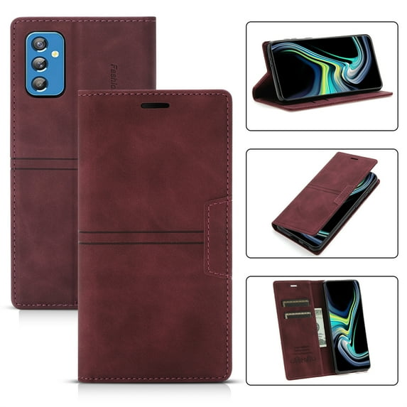 Jiahe Cover For Samsung Galaxy A14 6.6 inch Wallet Case,Magnetic Shockproof Flip Leather with Card Holder Kickstand Case Cover,Winered
