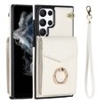 thumbnail image 1 of Jiahe Cover For Samsung Galaxy S22 Ultra Shockproof Hand Strap Ring Holder Wallet Card Slot Stand Case Cover,White, 1 of 10