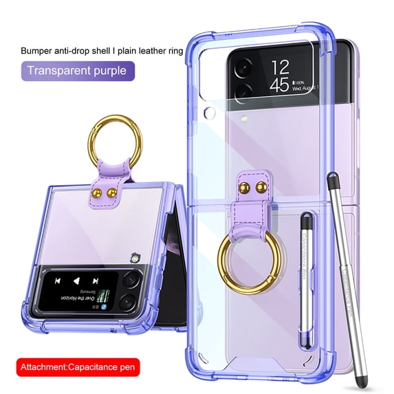 Jiahe Cover For Samsung Galaxy Z Flip4 Case,Slim Shockproof Transparent with Ring Anti-Scratch Full Body Protection Cover,Purple