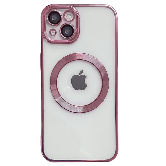 Jiahe Cover For iPhone 14 Plus 6.7 inch,Slim Shockproof Plating Magnetic with Camera Lens Protector Clear Back Case Cover,Rosegold