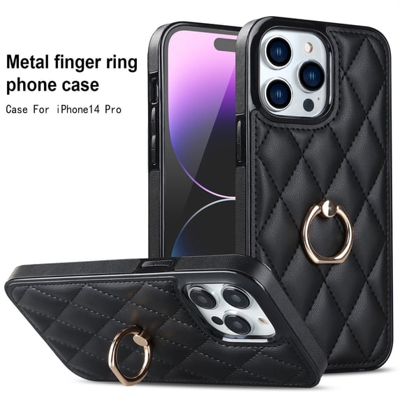 Jiahe Cover For iPhone 14 Pro,6.1 inch Case,Hybrid Rugged Shockproof with 360° Degree Rotation Stand Artificial Leather Cover,Black