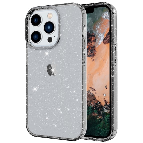 Jiahe Cover For iPhone 14 Pro 6.1 inch,Slim Shockproof Bling Glitter Soft TPU Transparent Cover,Support Wireless Charging,Black