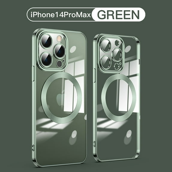 Jiahe Cover For iPhone 14 Pro Max,Shockproof Slim Plating MagSafe Transparent Camera Lens Protector Case Cover,Green