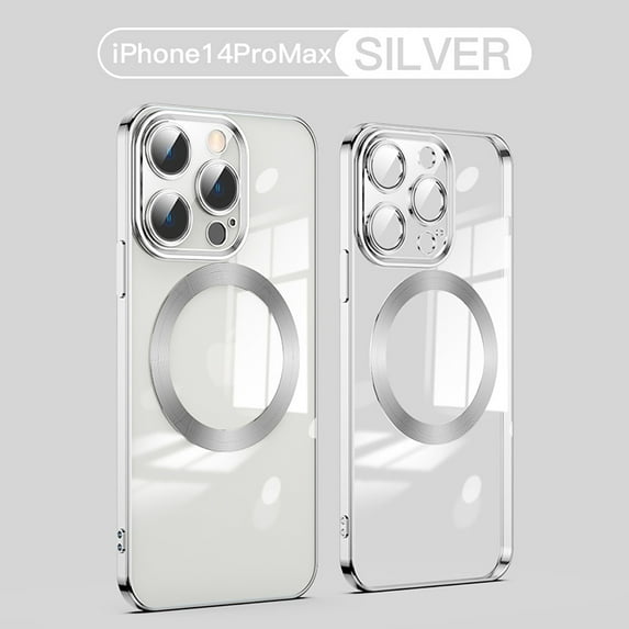Jiahe Cover For iPhone 14 Pro Max,Shockproof Slim Plating MagSafe Transparent Camera Lens Protector Case Cover,Silver
