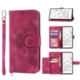 thumbnail image 1 of Jiahe Cover for Google Pixel 6 Pro, Wallet Case with Card Holder,Embossde Flower Flip Leather Magnetic Shockproof Card Slots Stand with Shoulder Strap Full Body Cover Case, winered, 1 of 8