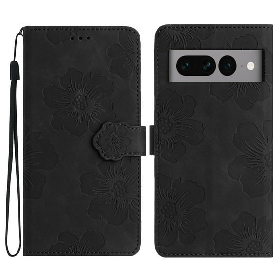 Jiahe Cover for Google Pixel 8 Pro, Wallet Phone Case，Premium Flip Leather with Hand Strap Shockproof Flower Pattern Case with Magnetic Clasp Card Holder Kickstand Case Cover, black
