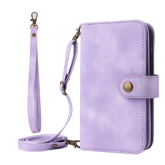 Jiahe Cover for Samaung Galaxy S22 Ultra Wallet Case with Card Holder, Adjustable Crossbody Lanyard Zipper PU Leather Kickstand Card Slots Magnetic Flip Cover Case 6.8 Inch, Purple