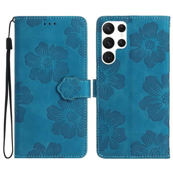 Jiahe Cover for Samsung Galaxy A03 Core, Wallet Phone Case,Premium Flip Leather with Hand Strap Shockproof Flower Pattern Case with Magnetic Clasp Card Holder Kickstand Case Cover, blue