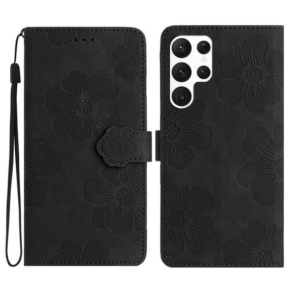 Jiahe Cover for Samsung Galaxy A03 Core, Wallet Phone Case,Premium Flip Leather with Hand Strap Shockproof Flower Pattern Case with Magnetic Clasp Card Holder Kickstand Case Cover, black