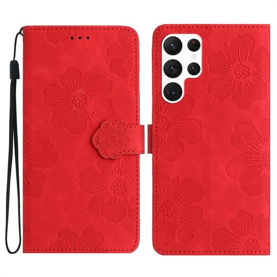 Jiahe Cover for Samsung Galaxy A03 Core, Wallet Phone Case,Premium Flip Leather with Hand Strap Shockproof Flower Pattern Case with Magnetic Clasp Card Holder Kickstand Case Cover, red