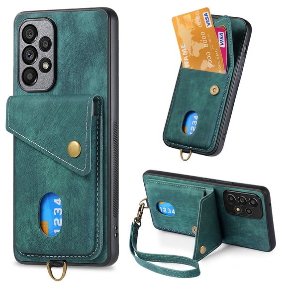 Jiahe Cover for Samsung Galaxy A04E, Wallet Case with Card Slots,Rugged Shockproof Anti Scratch Kickstand with Hand Strap Wallet Case,Support Magnetic Car Mount, green