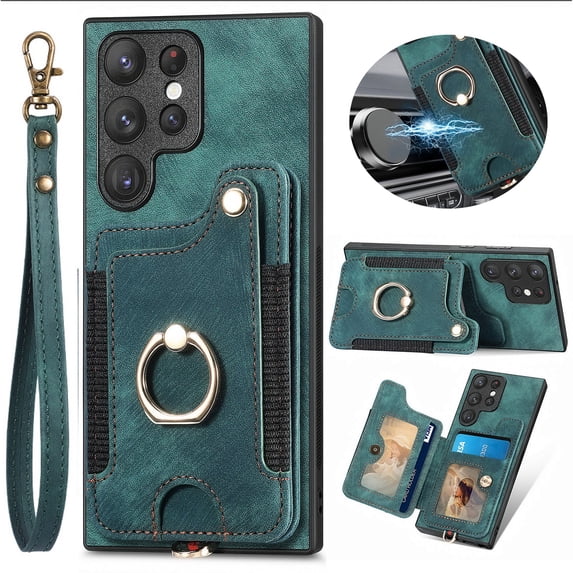 Jiahe Cover for Samsung Galaxy A12 5G, Luxury Wallet Case with Credit Card Slots,Flip Leather with Wrist Strap Shockproof Magnetic Ring Holder Stand with FEID Blocking Protective Case Cover, green