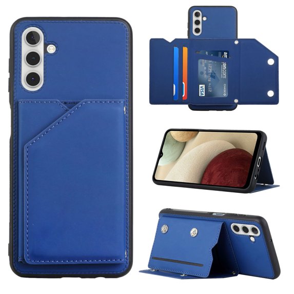 Jiahe Cover for Samsung Galaxy A13 5G Wallet Case with Card Holder, Shockproof Premium PU Leather Double Magnetic Buttons Folio Flip Kickstand Protective Case,Blue