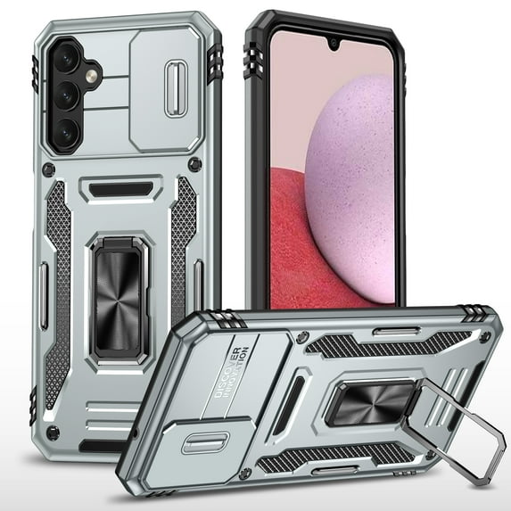 Jiahe Cover Samsung Galaxy A14 5G Case with Slide Camera Cover Protection,Shockproof Armor Rugged Hybrid Ring Kickstand Magnetic Heavy Duty Phone Cover Case for Samsung Galaxy A14 5G, Gray