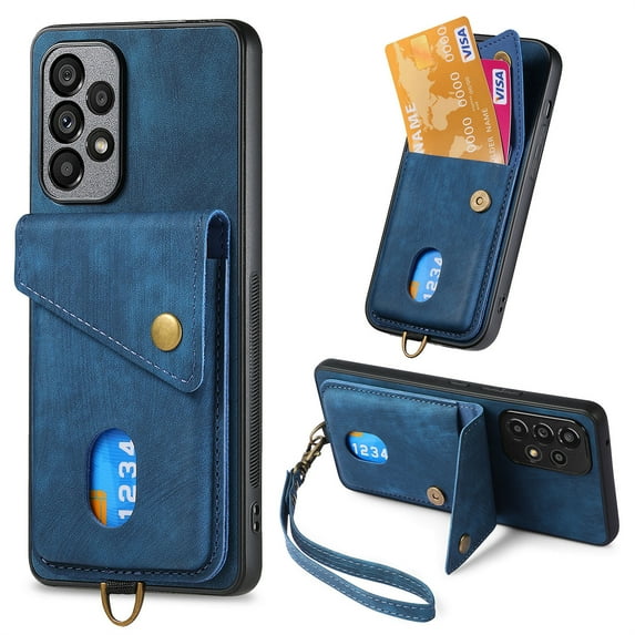Jiahe Cover for Samsung Galaxy A14 5G, Wallet Case with Card Slots,Rugged Shockproof Anti Scratch Kickstand with Hand Strap Wallet Case,Support Magnetic Car Mount, blue