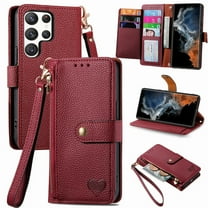 Jiahe Cover for Samsung Galaxy A23 5G, Full Body Protection Case,with RFID Blocking Card Holder Stand Zipper Wallet Case,Detachable Wristband Strap Case Cover, red