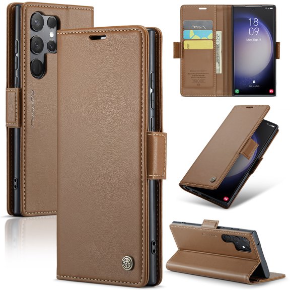 Jiahe Cover for Samsung Galaxy A24 4G, Wallet Case with Card Holder Stand,with RFID Blocking Hybrid Shockproof Magnetic Clasp Flip Leather Full Body Protection Case Cover, brown
