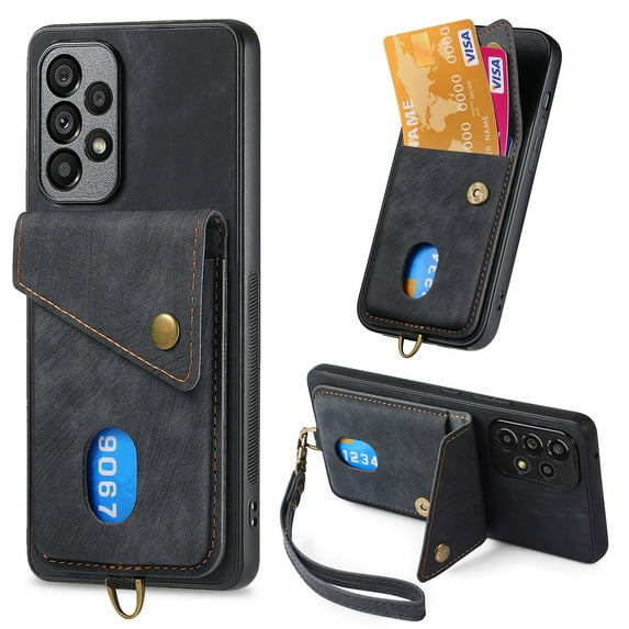 Jiahe Cover for Samsung Galaxy A33 5G, Wallet Case with Card Slots,Rugged Shockproof Anti Scratch Kickstand with Hand Strap Wallet Case,Support Magnetic Car Mount, black