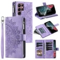 thumbnail image 1 of Jiahe Cover for Samsung Galaxy A34 5G, Wallet Case with Card Holder and Crossbody Lanyard, Flip Leather Flower Pattern Magnetic Closure Zipper Pocket Case Kickstand Shockproof Cover, purple, 1 of 5