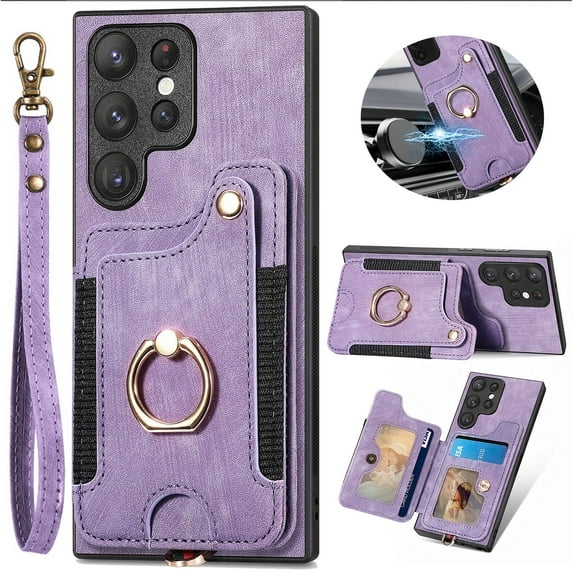 Jiahe Cover for Samsung Galaxy A54 5G, Luxury Wallet Case with Credit Card Slots,Flip Leather with Wrist Strap Shockproof Magnetic Ring Holder Stand with FEID Blocking Protective Case Cover, purple