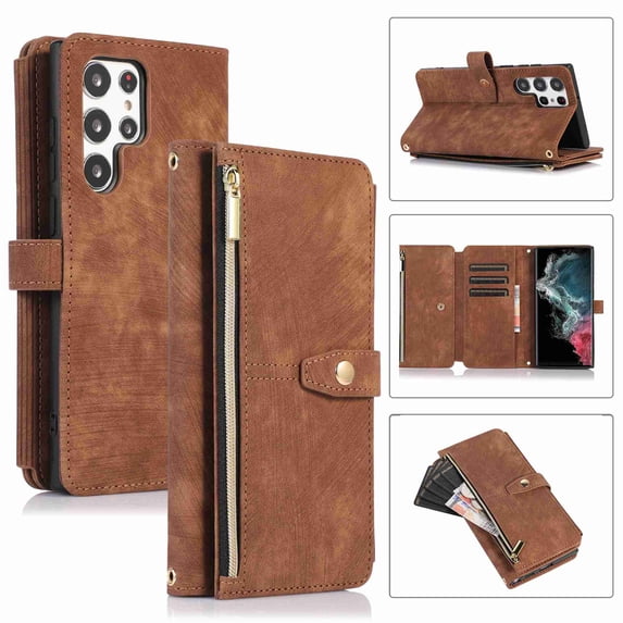 Jiahe Cover for Samsung Galaxy Note 20 Ultra, Mulit-Function Wallet Case,Flip Leather Zipper Card Holder Stand with Adjustable Shoulder Strap Full Body Protection Case Cover, brown