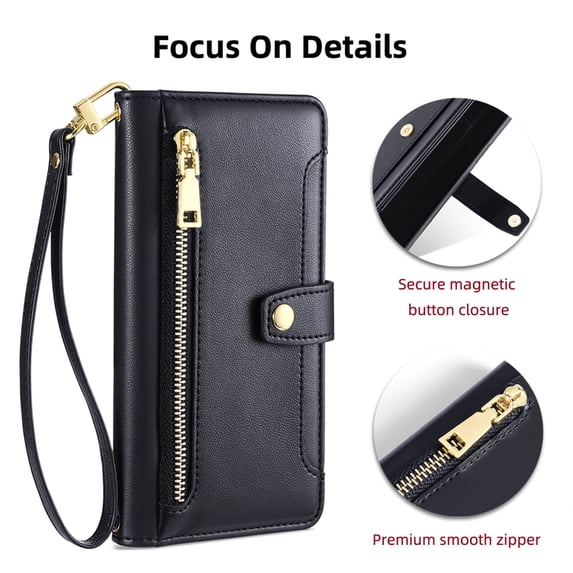 Jiahe Cover for Samsung Galaxy Note 20 Ultra, Multifunctional Wallet Case with Card Holder and Shoulder Strap,PU Leather Magnetic Closure Zipper Pocket Kickstand Wristband Flip Leather Cover, black