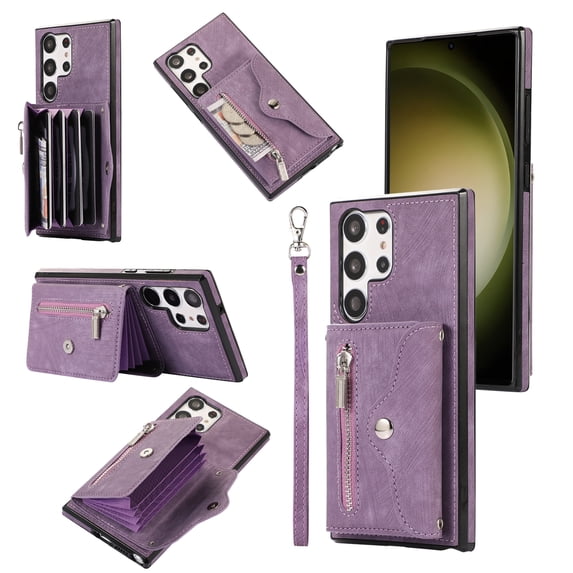 Jiahe Cover for Samsung Galaxy Note 20 Ultra, Wallet Case Crossbaody, with RFID Blocking Shockproof Zipper Purse with Card Slots Holder Adjustable Detachable Shoulder Strap Lanyard Case Cover, purple