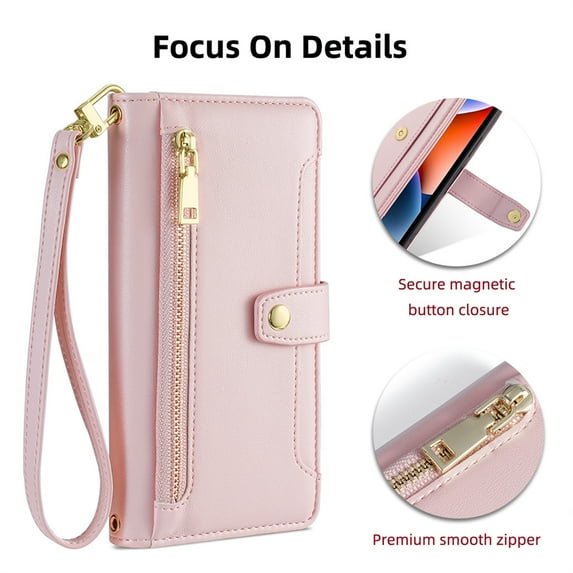 Jiahe Cover for Samsung Galaxy Note 9, Multifunctional Wallet Case with Card Holder and Shoulder Strap,PU Leather Magnetic Closure Zipper Pocket Kickstand Wristband Flip Leather Cover, pink