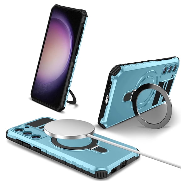 Jiahe Cover for Samsung Galaxy S20 FE, Case with Invisible Stand,Compatible with MagSafe,Shockproof Magnetic Heavy Duty with Built-in Ring Holder Stand Hard Phone Case Cover, lightblue