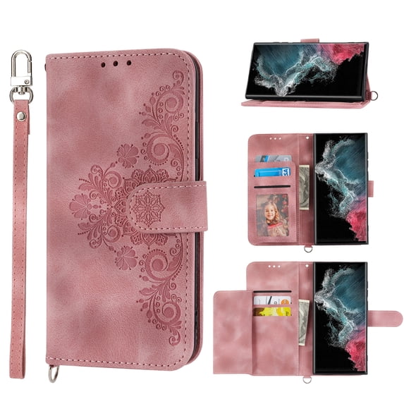 Jiahe Cover for Samsung Galaxy S20 FE, Wallet Case with Card Holder,Embossde Flower Flip Leather Magnetic Shockproof Card Slots Stand with Shoulder Strap Full Body Cover Case, pink
