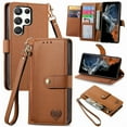 thumbnail image 1 of Jiahe Cover for Samsung Galaxy S21 FE, Full Body Protection Case,with RFID Blocking Card Holder Stand Zipper Wallet Case,Detachable Wristband Strap Case Cover, brown, 1 of 8