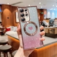 thumbnail image 1 of Jiahe Cover for Samsung Galaxy S22, Compatible with MagSafe Case，Slim Plating Bling Glitter Shockproof Gradient Lover Heart Pattern Transparent Case Full Camera Lens Protection Cover, pink, 1 of 6