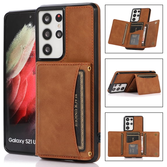 Jiahe Cover for Samsung Galaxy S22 Plus, Wallet Case with Card Holder Pocket,Rugged Shockproof PU Leather Kickstand Card Slot Anti-Scratch Case Cover, brown