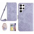 thumbnail image 1 of Jiahe Cover for Samsung Galaxy S23 Ultra 6.8inch Wallet Case, Embossed Floral Leather Folio Flip Shoulder Strap Wristlet Shockproof Protective ID Credit Card Slot Holder Cover, Lightpurple, 1 of 10