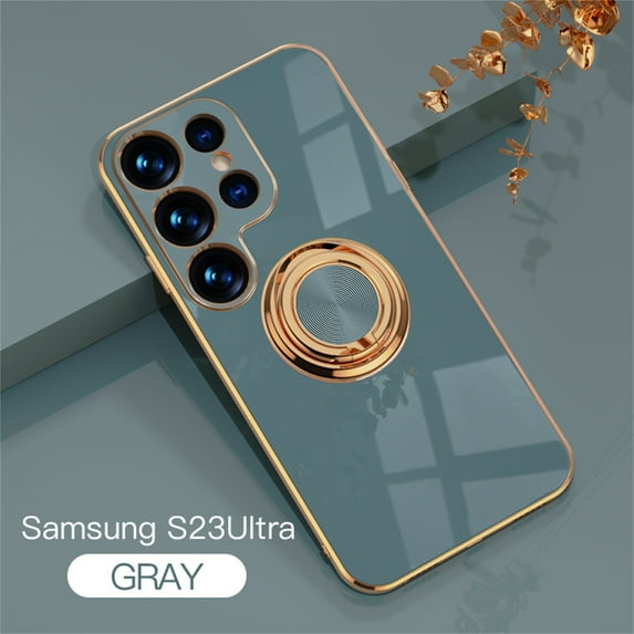 Jiahe Cover For Samsung Galaxy S23 Ultra Case Shockproof Magnetic Ring Holder Kickstand Support Car Mount Elegant Plating Soft TPU Case Cover,6.8 inch,For Samsung Galaxy S23 Ultra,Gray