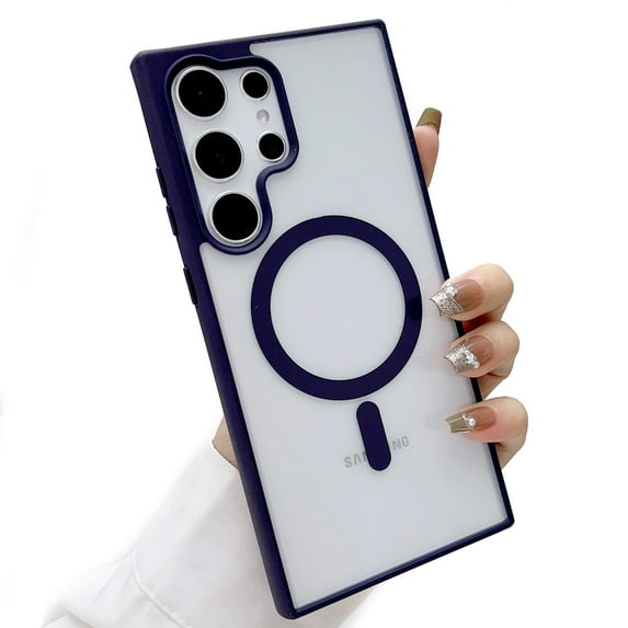 Jiahe Cover for Samsung Galaxy S23 Ultra, Compatible with MagSafe Case,Slim Shockproof TPU Bumper Anti-Scratch Acrylic Matte Transparent Case Cover, darkpurple