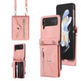 thumbnail image 1 of Jiahe Cover for Samsung Galaxy Z Flip 3, Wallet Case Crossbaody, with RFID Blocking Shockproof Zipper Purse with Card Slots Holder Adjustable Detachable Shoulder Strap Lanyard Case Cover, rosegold, 1 of 7