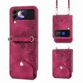 thumbnail image 1 of Jiahe Cover for Samsung Galaxy Z Flip 4, Wallet Case with Card Slot,Embossde Flower PU Leather Folding Clasp Purse Shockproof with Shoulder Strap Full Body Protection Cover, winered, 1 of 8