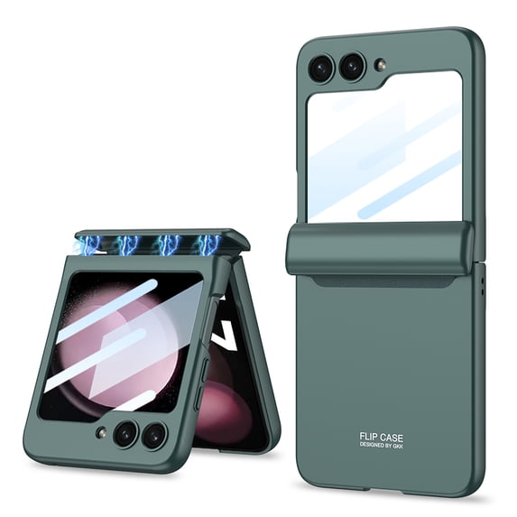 Jiahe Cover for Samsung Galaxy Z Flip5,Slim Lightweight Magnetic Hinge Protector with Built-in Small Screen Protector Anti-Drop Protective Case Cover for Samsung Galaxy Z Flip5,6.7 inch,Deep Green