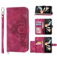 thumbnail image 1 of Jiahe Cover for Samsung Galaxy Z Fold 3, Wallet Case with Card Holder,Embossde Flower Flip Leather Magnetic Shockproof Card Slots Stand with Shoulder Strap Full Body Cover Case, winered, 1 of 8