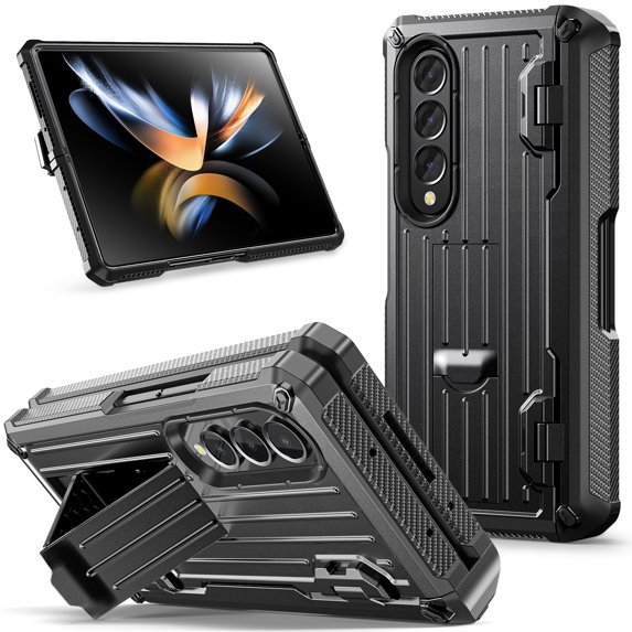 Jiahe Cover For Samsung Galaxy Z Fold4 Full Body Protection Case,Support Wireless Charging,Built-in Screen Protector Shockproof Hinge Protector,with Pen Slot Kickstand Case Cover,Black