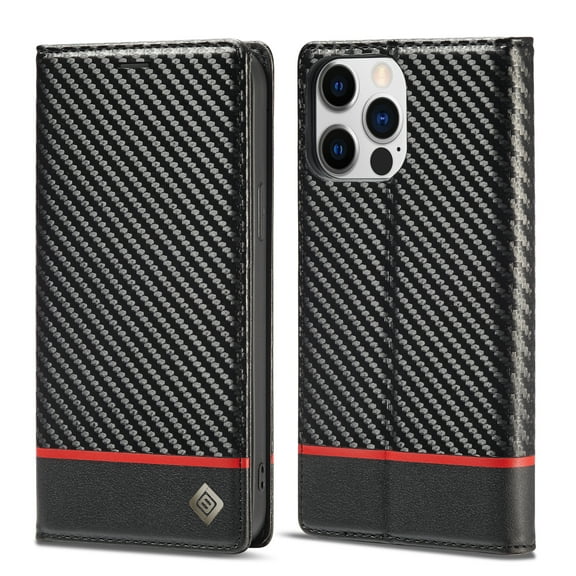 Jiahe Cover Wallet Case Designed for Apple iPhone 14 Pro Max 2022, Shockproof RFID Blocking Card Hoder Carbon Fiber Texture Card Carrier Card Clip Money Pocket Slim Case, Black A