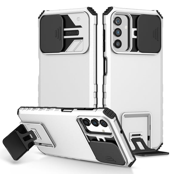 Jiahe Cover for Samsung Galaxy A13 5G,Slim Shockproof Kickstand Rugged with Slide Camera Lens Protection Dual Layer Protection Cover,White