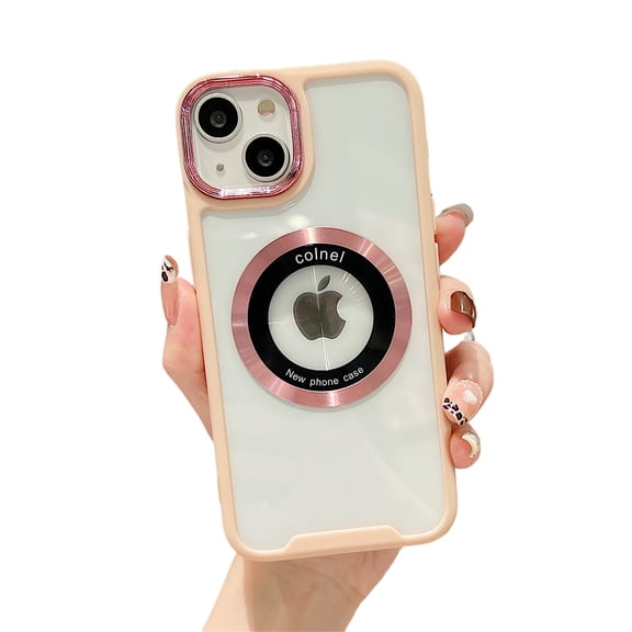 Jiahe Cover for iPhone 12, Compatible with MagSafe Case,Slim Hybrid Shockproof Logo View Design Lightweight Transparent Back Cover, pink