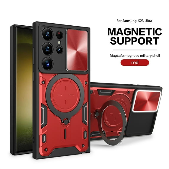 Jiahe Cover forSamsung Galaxy S21+, Case with Slide Camera Lens Protector,Built-in 360° Rotate Ring Stand Magnetic Shockproof Hard PC Cover,Support Magnetic Car Mount, red